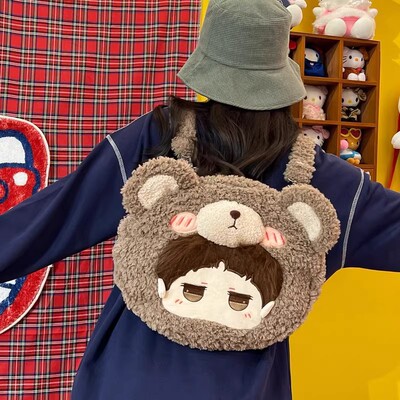 卡通毛茸茸大容量双肩包可爱小熊