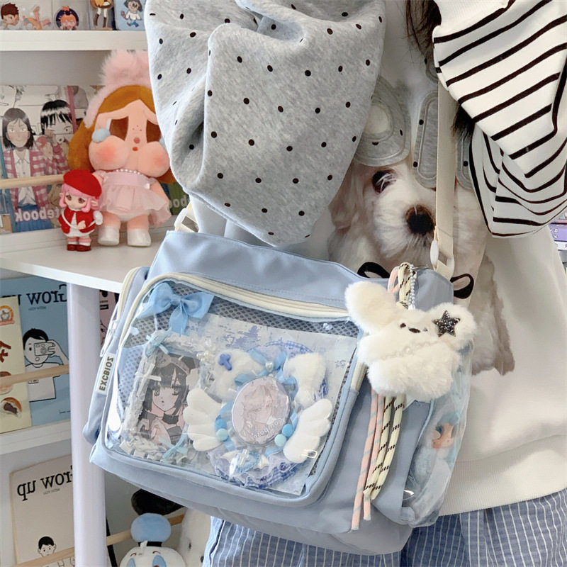 女包学院风百搭大容量斜挎包女少女透明吧唧单肩包上课邮差包痛包