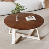 现代极简侘寂风酒店民宿会所圆形实木茶几小户型简约客厅沙发茶桌