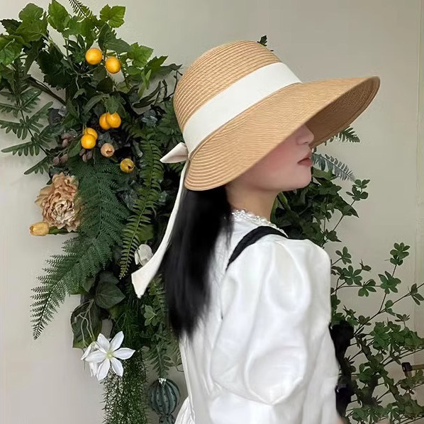 法式丝带蝴蝶结草帽子女