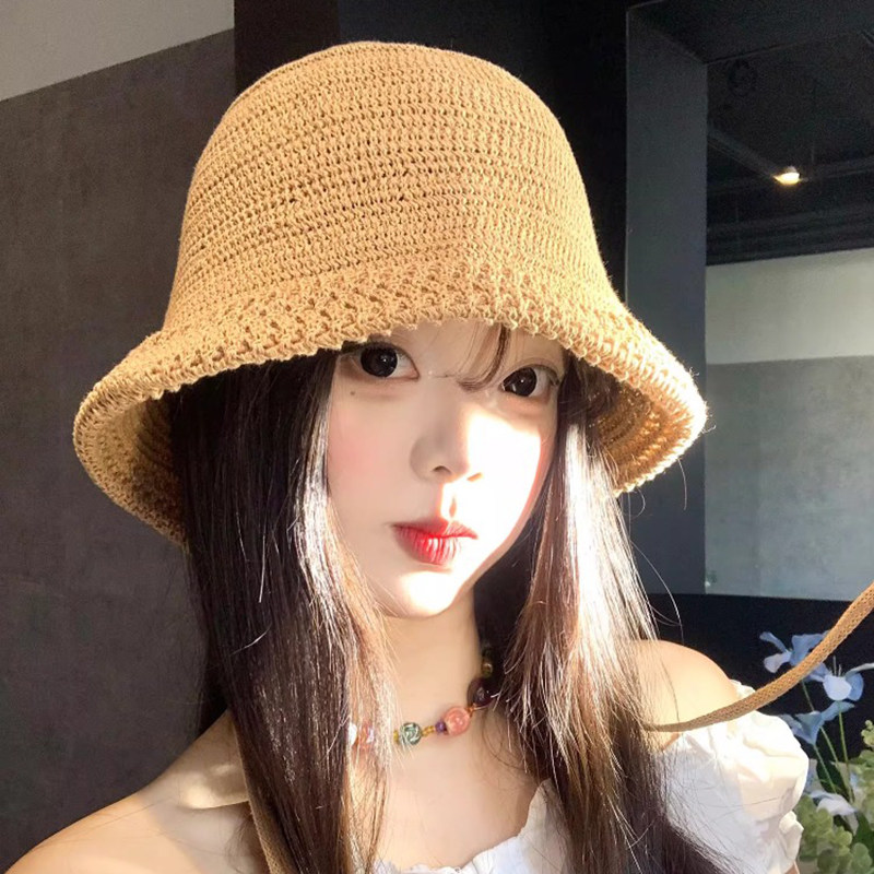 日系亚麻后开叉防晒显脸小草帽