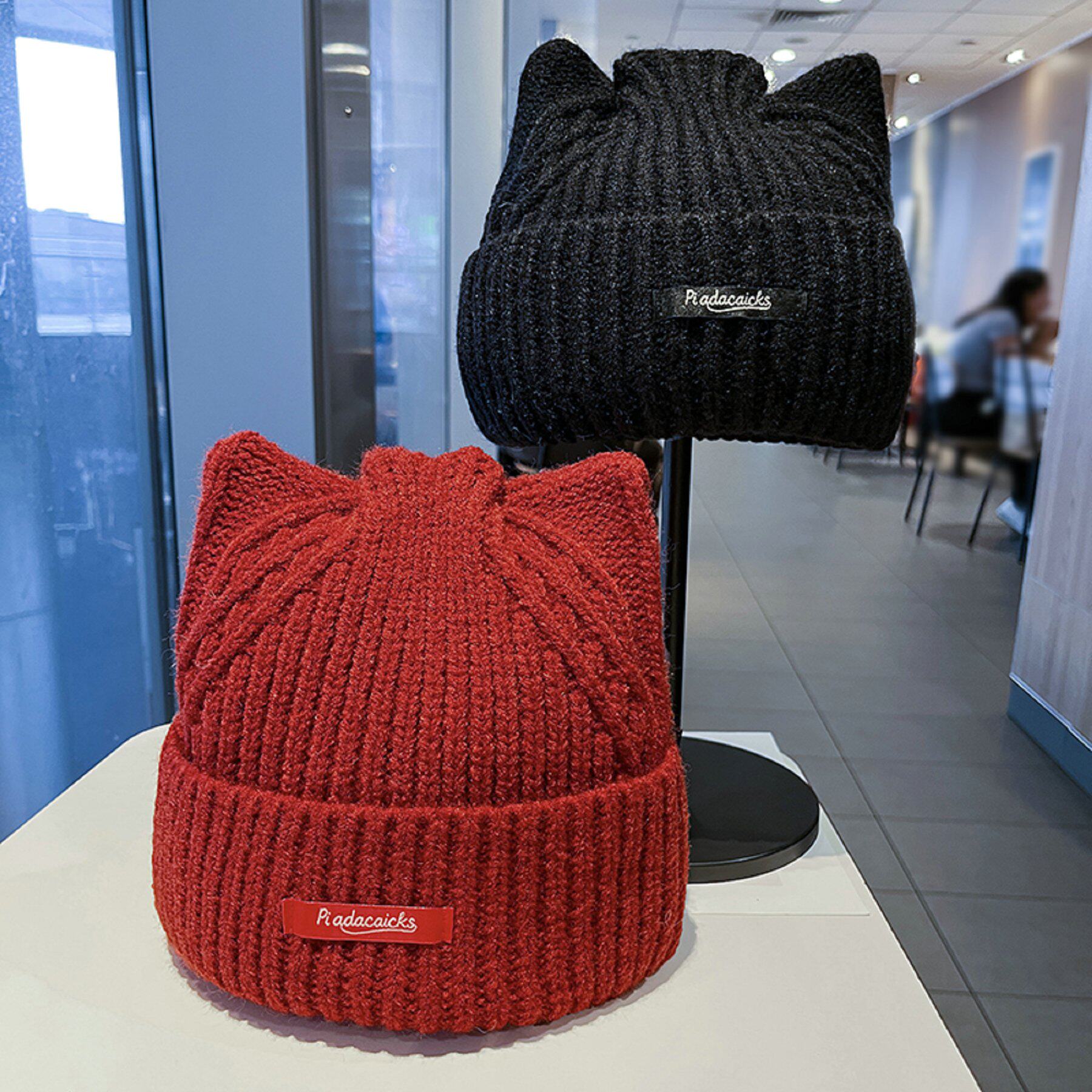 冬季女款猫耳保暖护耳毛线帽