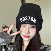 帽子女秋冬毛线帽女美式 街头字母针织帽男嘻哈滑板护耳套头冷帽潮