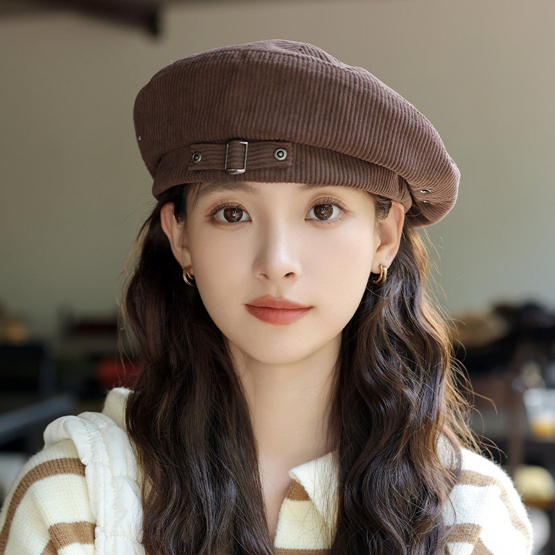韩版百搭英伦皮带扣贝雷帽女