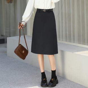 小个子TR西装 高腰显瘦职业工作a字过膝中裙 面料半身裙女2025新款