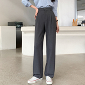 裤 女春夏宽松职业直筒垂感TR面料西装 中灰阔腿裤 小个子高级感窄版