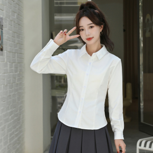 气质收腰显瘦免烫工作翻领衬衣 小个子长袖 白色衬衫 女2025春秋新款
