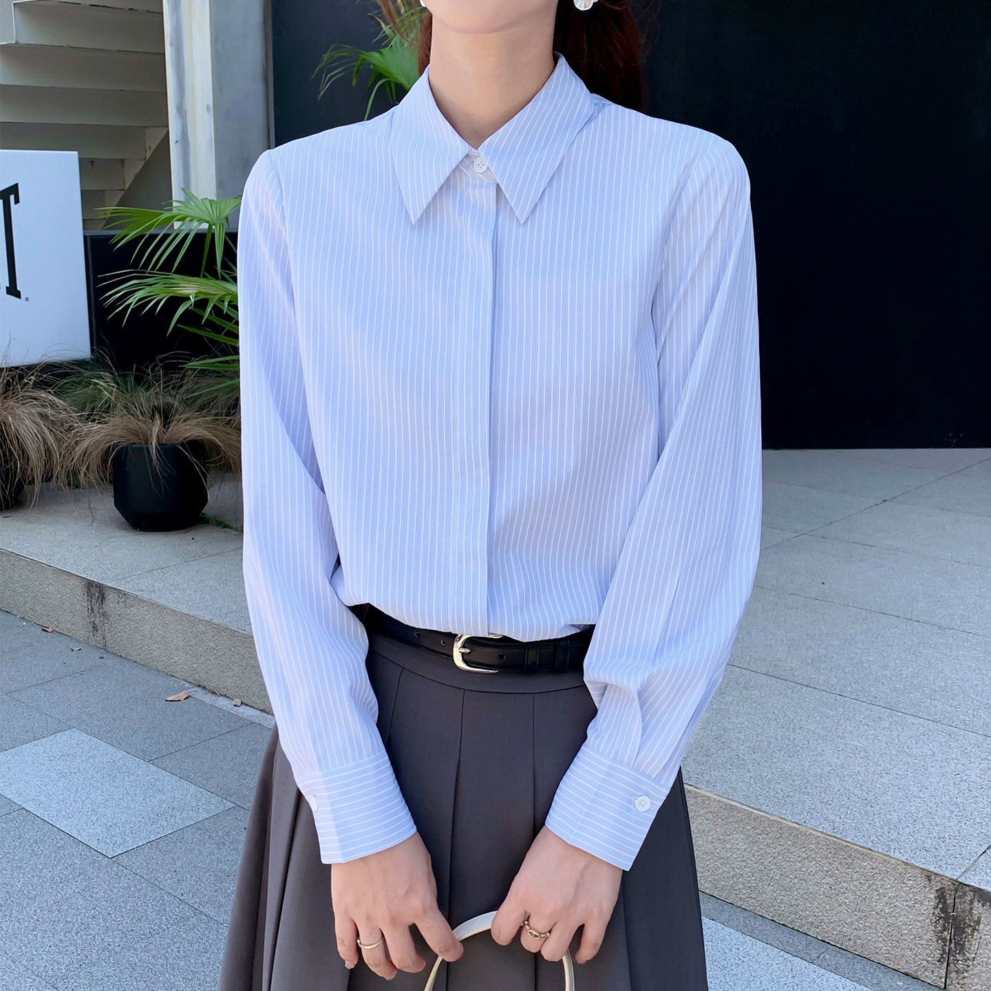 职业正装条纹衬衫女长袖