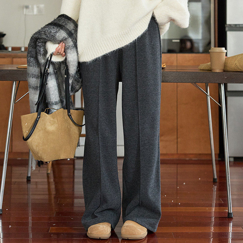 大码女装人字纹毛呢休闲裤女士胖mm冬季新款显瘦高腰垂感直筒裤子