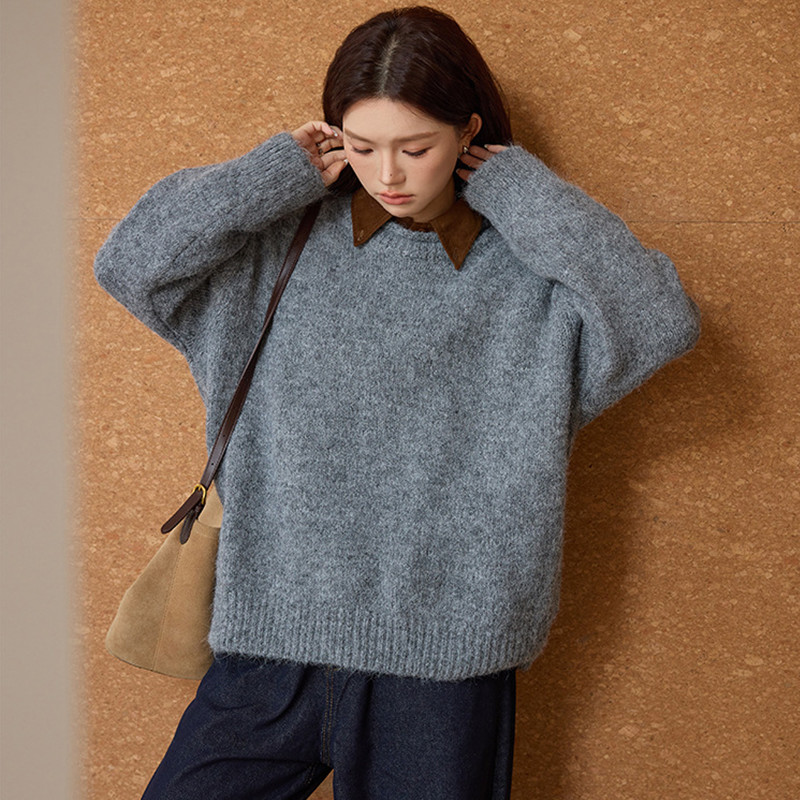 大码毛衣女胖mm秋冬季新款宽松慵懒风巨显瘦遮肉套头针织衫200斤