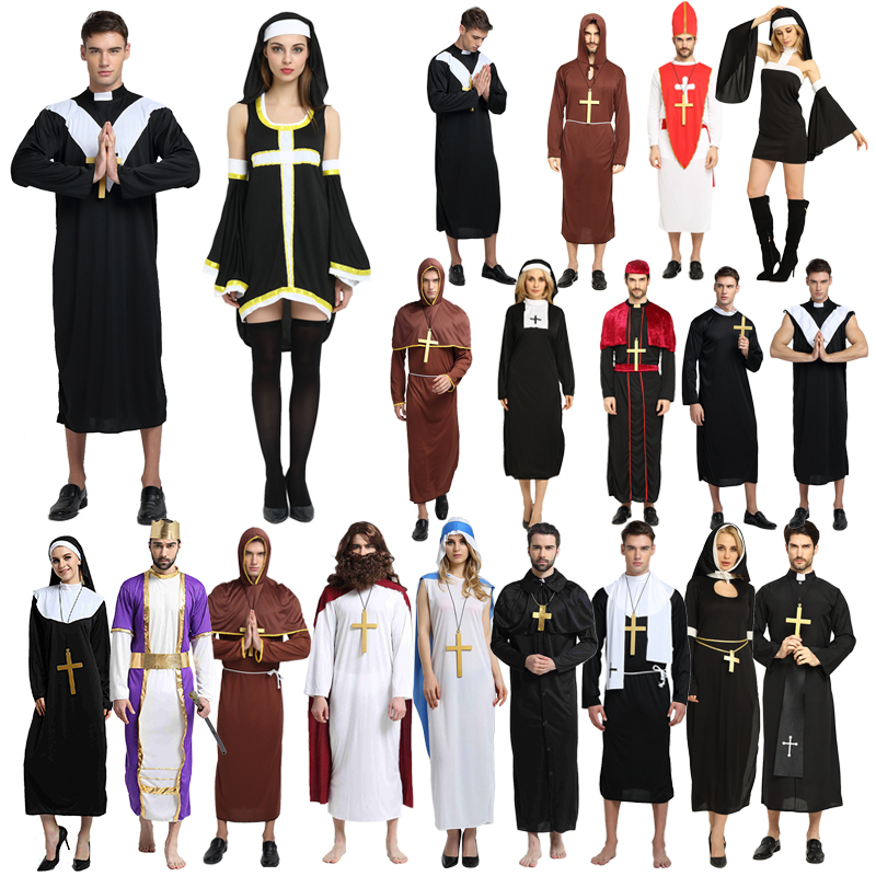万圣节成人牧师袍教士服装 修士套装 神父服装 教父服装传教士