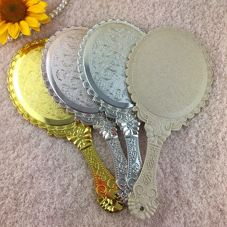韩式复古花纹手拿镜 手柄镜随身镜小镜子塑料手柄 2把起包邮