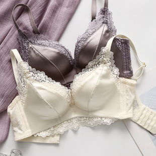 趣安芬文胸聚拢性感高级夏季 女 绸缎收副乳小胸上托调整型内衣套装