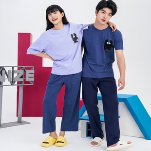 简诗哲24春夏凉感棉拉架圆领短袖长裤男套装休闲可外穿家居服睡衣