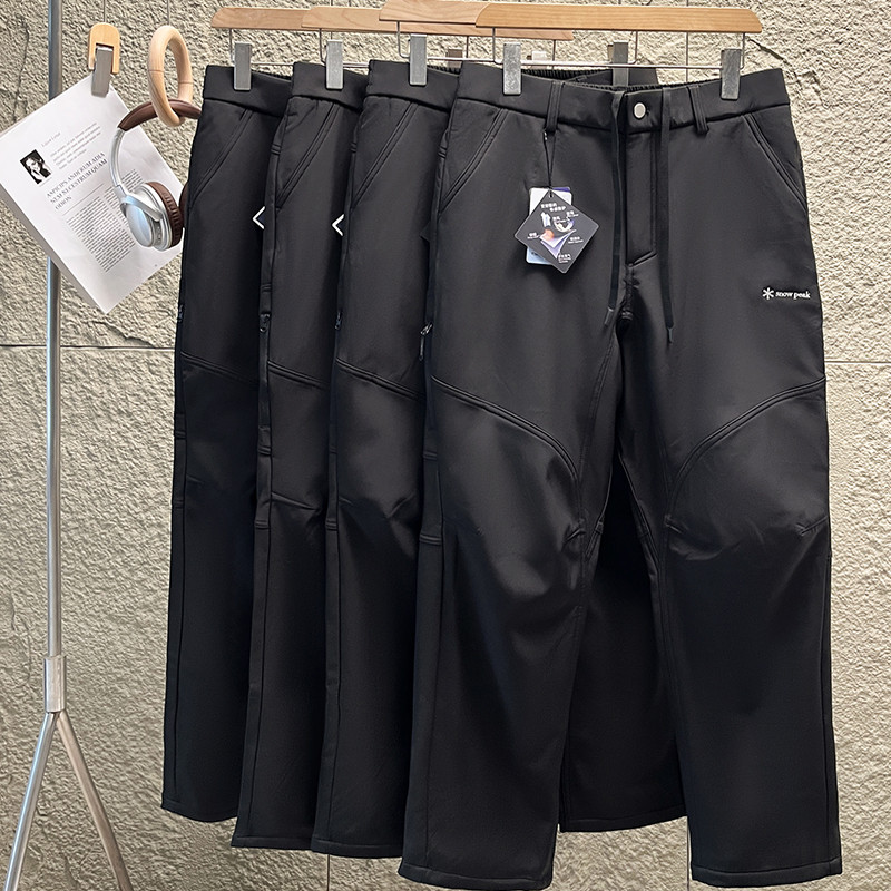 户外软壳裤男加绒加厚多口袋拉链登山裤工装裤男子奥粒绒运动长裤