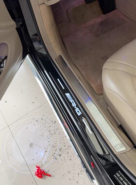 适用2014-2021款奔驰S级W222门槛条不锈钢外置迎宾踏板LED灯