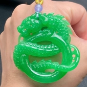 帝王绿翡翠立体精雕饱满圆润厚装 大方艳紫鲜艳种老细腻子母生肖龙