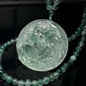 冰种亮点翡翠玉缅甸豪镶冰种帝王花飘花开富贵吊坠挂件玉坠镂空雕