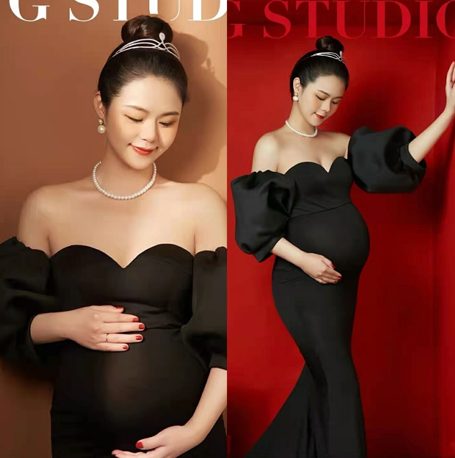 她及其他孕妇影楼拍照袖子服装