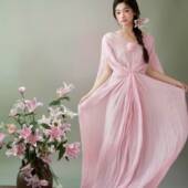 影楼服装 粉色压褶连衣裙女温柔仙女风氛围感高级感艺术写真摄影服