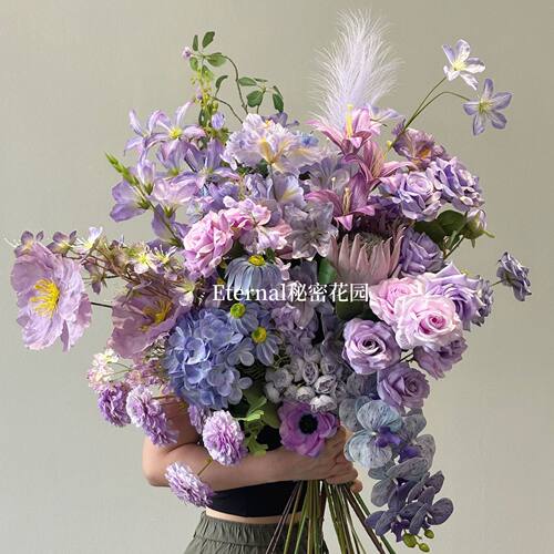 仿真花紫色浅紫淡紫玫瑰绣球婚礼家居婚礼堂绢布花批发假花厂家