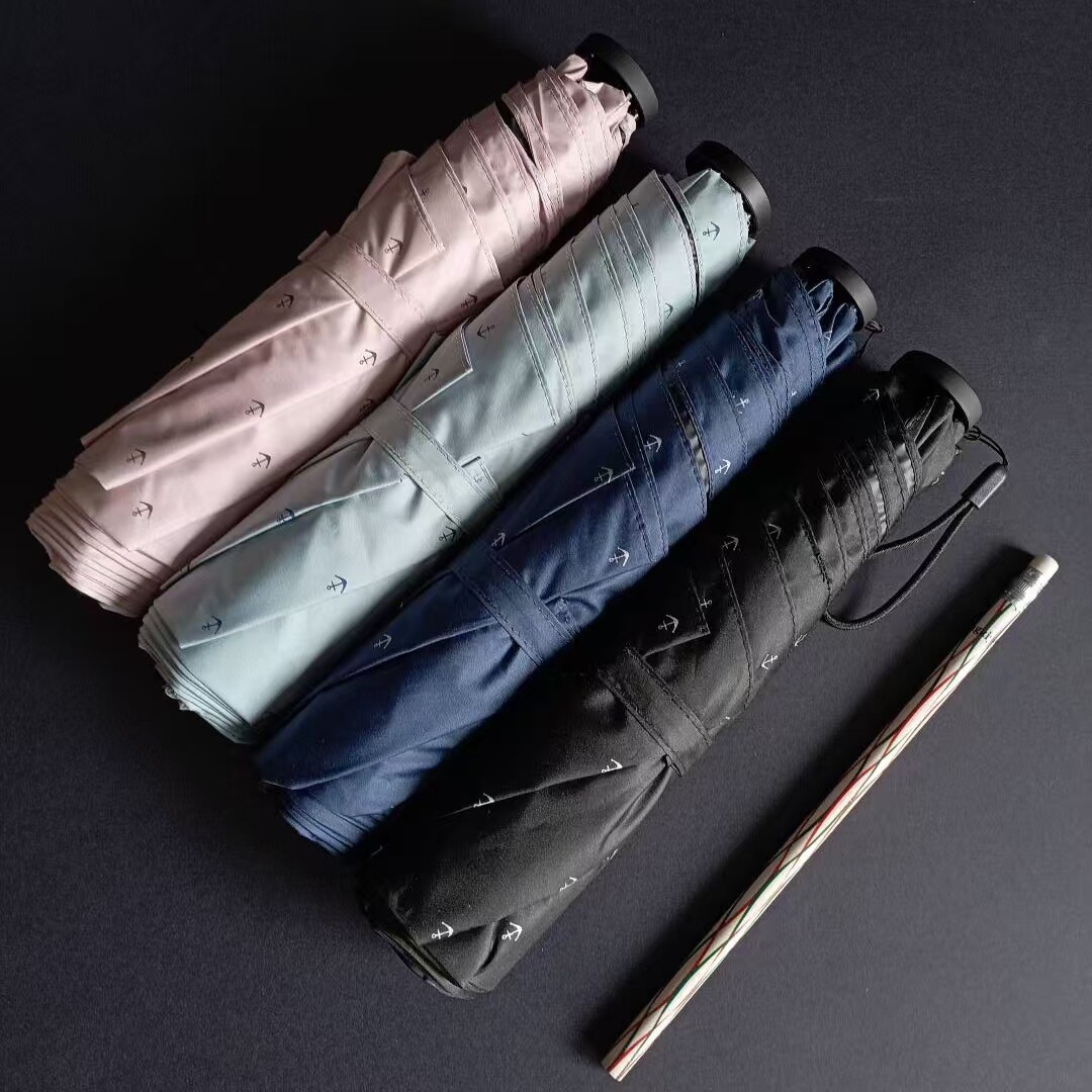 日式超轻120碳纤花卉船锚超轻铅笔伞防紫外线防晒防UV遮阳伞黑胶