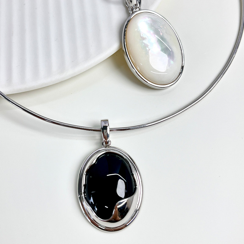 muer沐耳【茉与墨】银饰项链吊坠项圈毛衣链珍珠天然母贝黑玛瑙