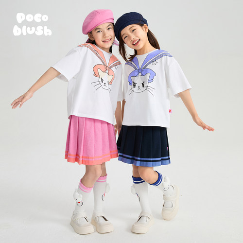 【水手猫猫】海军领印花T恤春夏