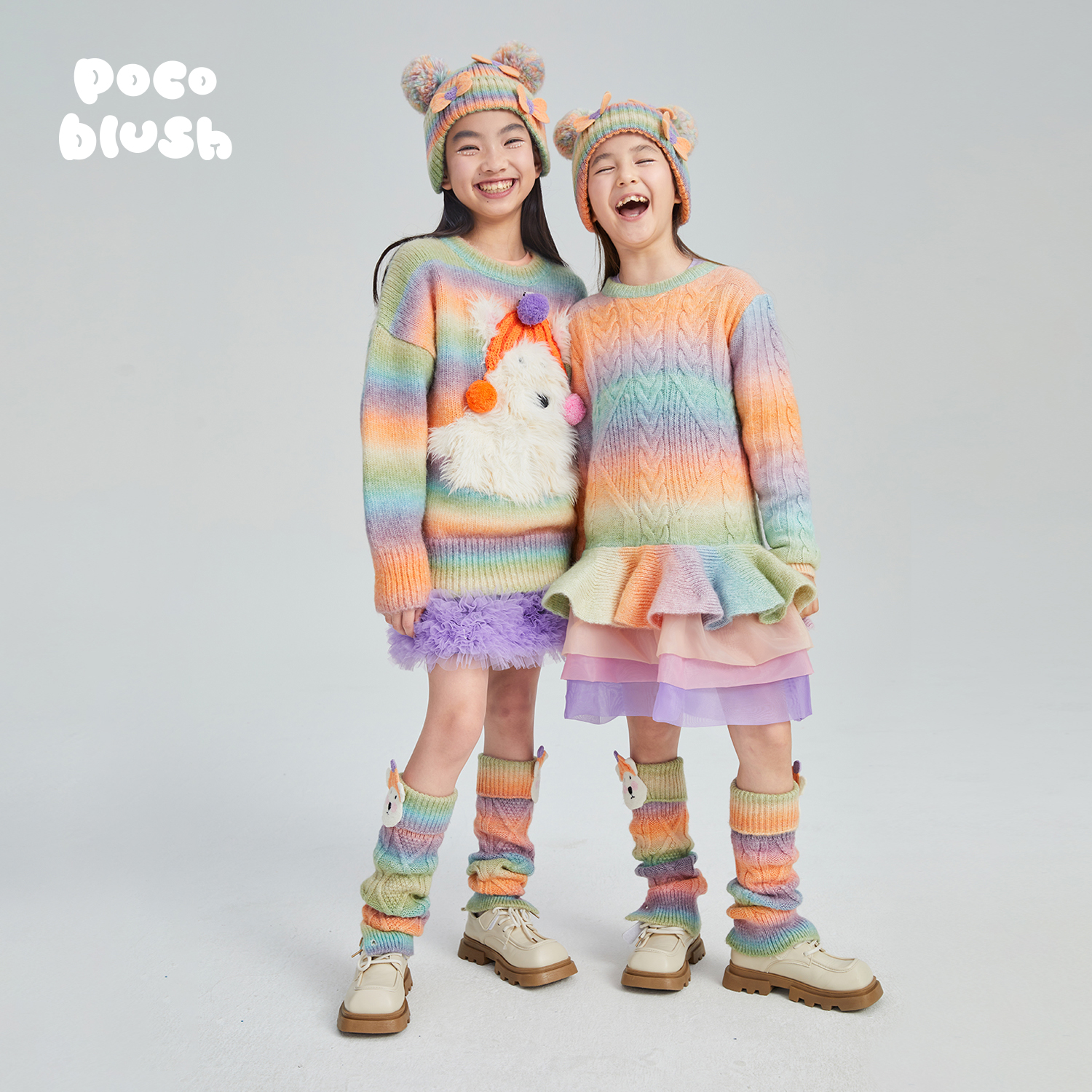 pocoblush彩虹毛绒小狗毛衣