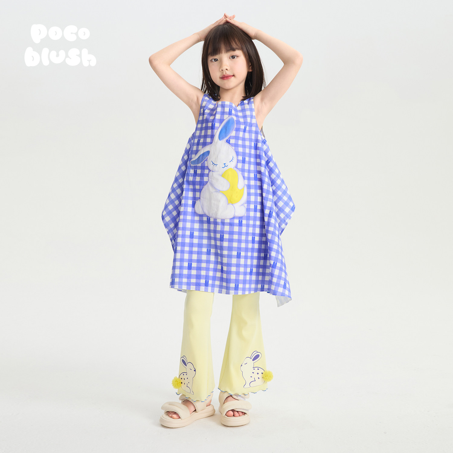 pocoblush【克莱茵蓝兔兔】刺绣连衣裙女童夏款可爱印花全棉裙子