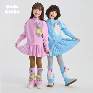 保暖针织半裙套装 pocoblush 毛衣外套女童秋冬新款 雪人 不化