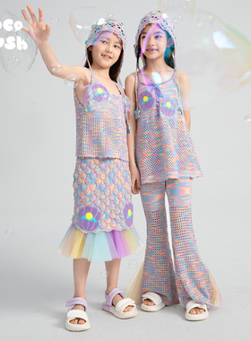 pocoblush原创设计人鱼贝壳·针织上衣女童公主裙套装夏季