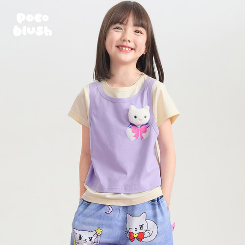 【美猫战士】假两件公仔T恤女童
