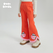 红色拜年服立体绣花加绒裤 pocoblush原创桃意喇叭长裤 女童冬款 子