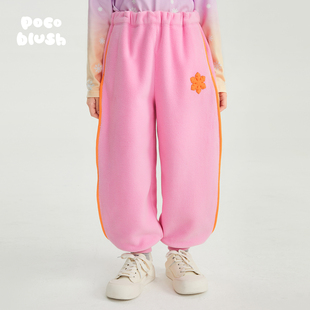 子 温暖舒适摇粒绒裤 pocoblush小小雪花暖绒长裤 女童秋冬2025新款