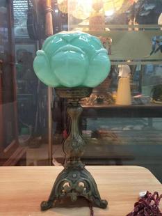 老上海怀旧复古装饰台灯 书房卧室绿色莲花玻璃灯罩台灯 2023125