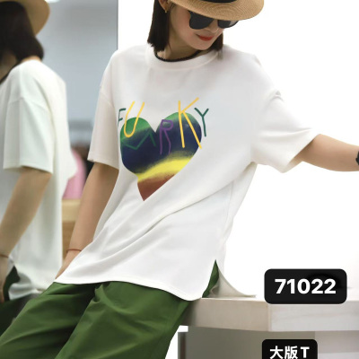 雅姿赏色珊瑚花2026年夏季新款女装上衣宽松大板百搭短袖t恤71022