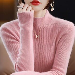 清河县源德羊绒制品有限公司毛衣女秋冬半高领抽条长袖套头针织打