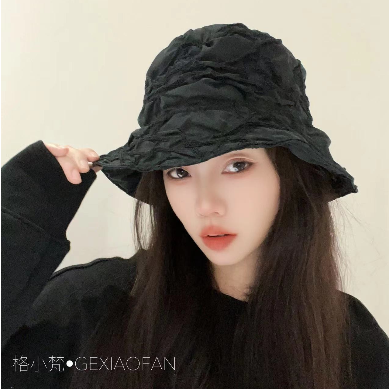 格小梵·正品暗黑系日本小众四渔夫帽女盆帽褶皱百搭显脸小帽子