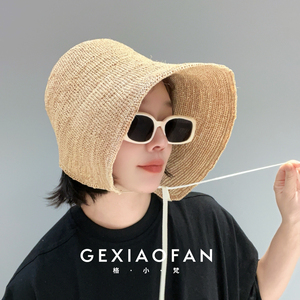 【格小梵】正品田园仕女波奈特帽夏拉菲草大头围遮阳水桶帽盆帽