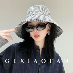 【格小梵】正品大帽檐渔夫帽女初秋出游水墨晕染千鸟格防晒渔夫帽