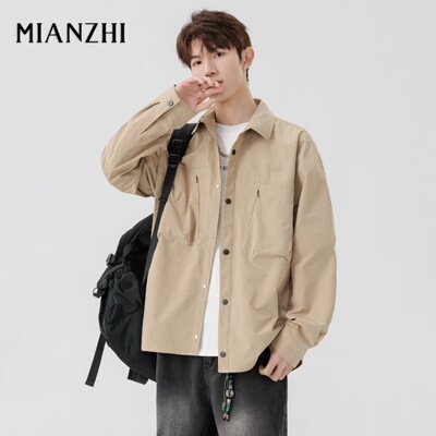 棉致工装衬衫外套男款秋季日系休闲痞帅硬挺棕色男士衬衣MYJ
