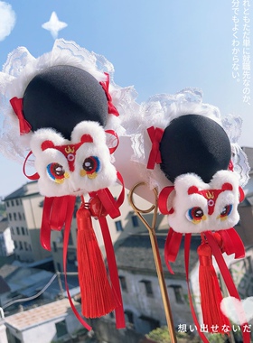 醒狮发包古风发饰国风冬款汉服红色过年新年战袍头饰Lolita发夹