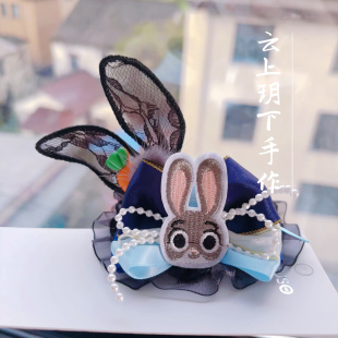 原创兔子警官小礼帽朱迪发夹发饰可爱儿童头饰发卡Lolita顶夹jk