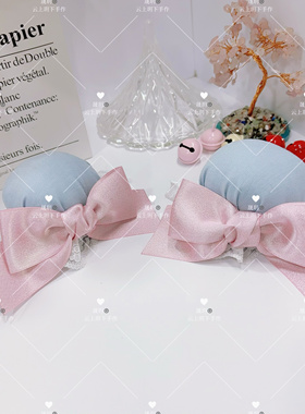 春日桃发包中华国风粉蓝蝴蝶结丸子对夹甜心日常lo裙搭配汉服头饰