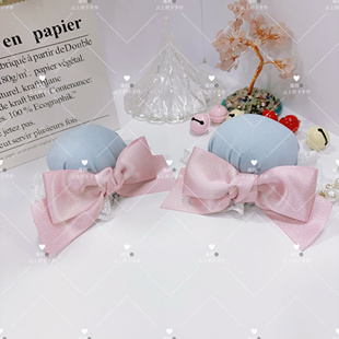 春日桃发包中华国风粉蓝蝴蝶结丸子对夹甜心日常lo裙搭配汉服头饰