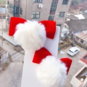 新款 新年中式 蝴蝶结毛球发夹酒红色发卡Lolita对夹边夹百搭头发饰