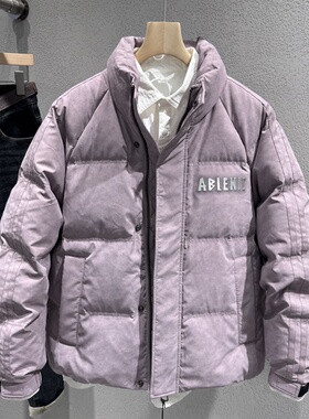 男士立领羽绒服2025冬季新款青年流行柔软涂层短款保暖白鸭绒外套