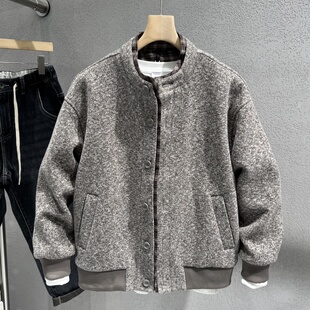 男士假两件夹克2026春季新款青年流行个性圆领短款保暖外套潮男