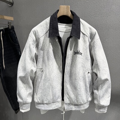 男士翻领夹克2026春季新款青年流行个性短款衬衣领假两件外套男